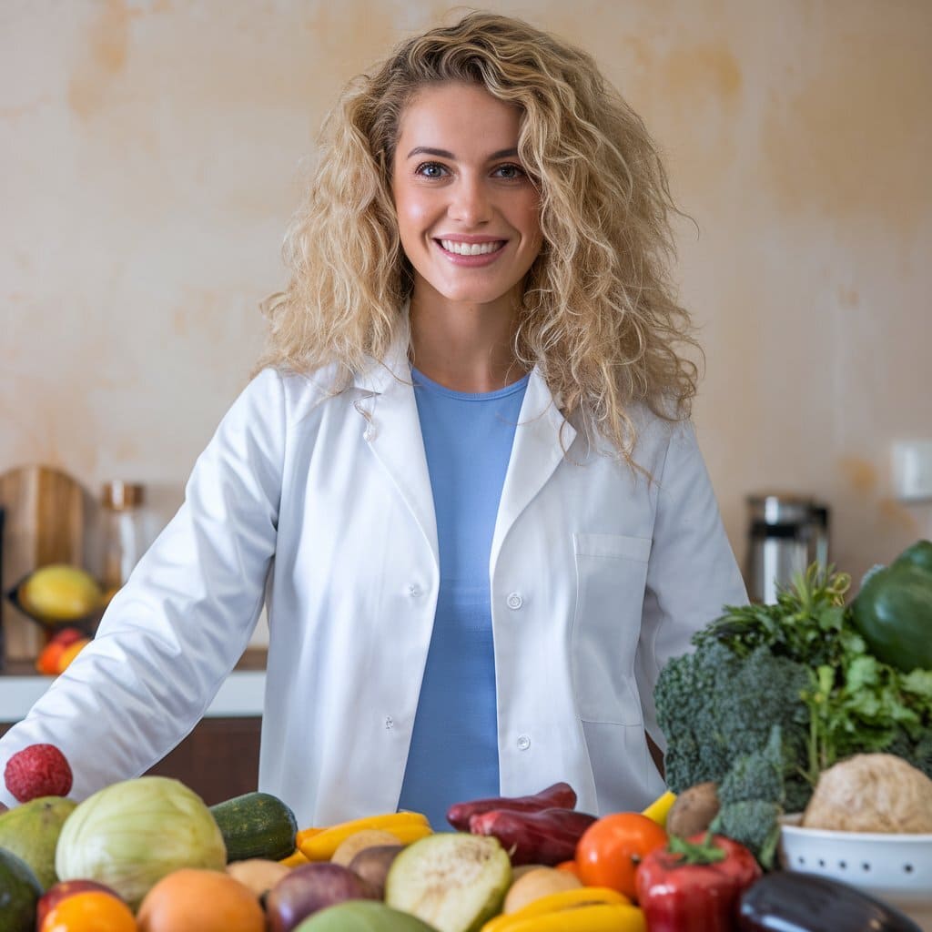 Nutricionista com alimentos saudáveis